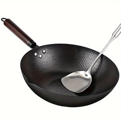 Carbon Steel Wok Pan 12.6 Inch with Lid & 10 Accessories – Uncoated Chinese Stir Fry Wok, Flat Bottom for Electric Induction Gas Stoves, 11-Piece Cookware Set