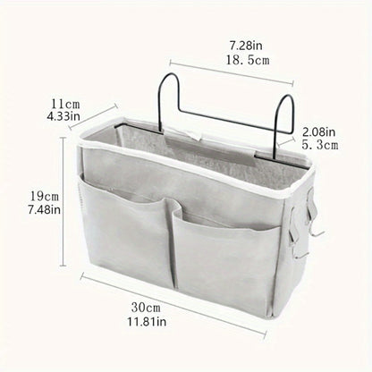 Bedside Hanging Organizer 2Pack Bed Rail Storage Bag - Bunk Bed Dorm Hospital Caddy for Books Magazines Phone Glasses Kettle Bedroom Shelf Basket Gray White