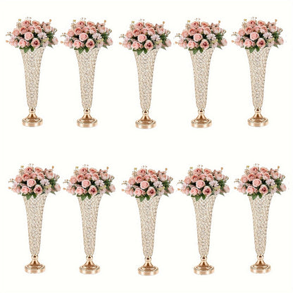 Crystal Trumpet Flower Vase Centerpieces for Wedding Table – Bling Wrought Crystal Vases for Party, Anniversary, Birthday, Banquet & Home Decor, Gold & Silver, 2pcs or 10pcs Set