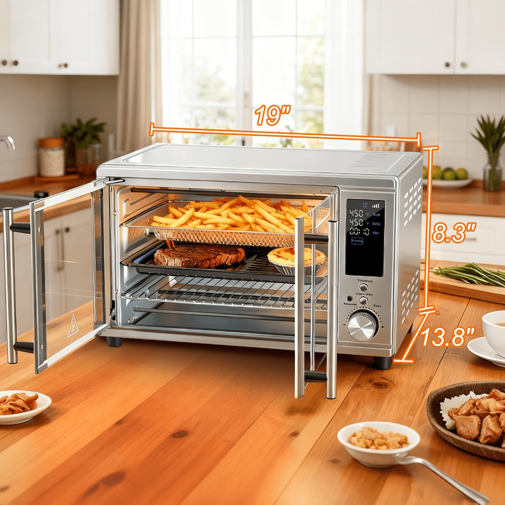 Air Fryer Toaster Oven Combo 29.6QT XL with Smart Probe, 12-in-1 Digital Countertop Oven, Stainless Steel, 7 Accessories, Rotisserie, 450°F Rapid Heat, Large Family Size