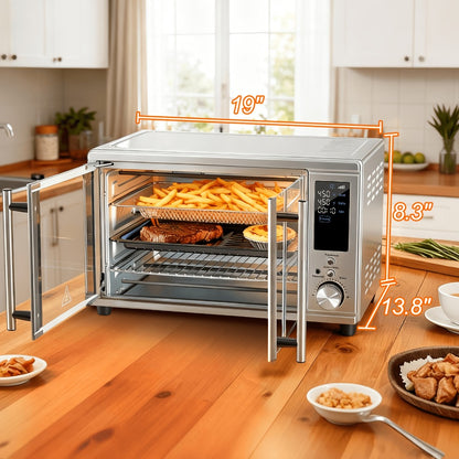 Air Fryer Toaster Oven Combo 29.6QT XL with Smart Probe, 12-in-1 Digital Countertop Oven, Stainless Steel, 7 Accessories, Rotisserie, 450°F Rapid Heat, Large Family Size