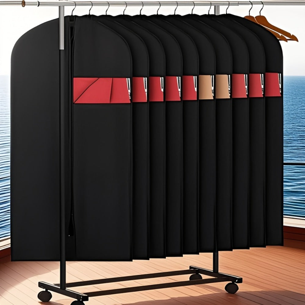 Garment Bags with Zipper Closure & Dust Protection for Suits Dresses Shirts – Set of 5 Reusable Black Cover Bags