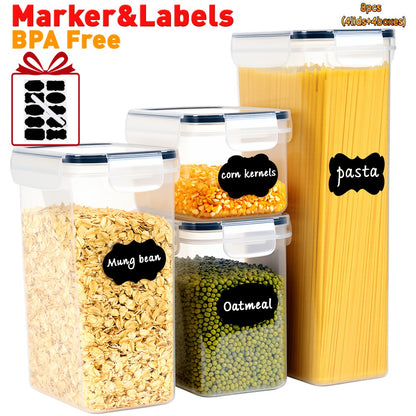 Airtight Food Storage Containers with Lids, BPA Free Leakproof Stackable Kitchen Organizer Set for Grain Nuts Cereal Pasta Dog Cat Food, with Labels & Marker
