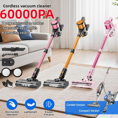 Cordless Stick Vacuum Cleaner 60Kpa 55-Min Runtime - Anti-Tangle Lightweight Handheld Vacuum for Hardwood Floor Carpet Pet Hair Corded Cordless 2200mAh Battery