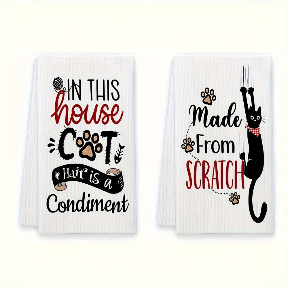 Cat Kitchen Dish Towels 4pcs – Funny Cat Tea Towels for Cat Lovers, Housewarming Gift, Cute Knit Fabric Hand Towels 16x24 Inch