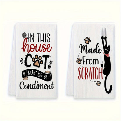 Cat Kitchen Dish Towels 4pcs – Funny Cat Tea Towels for Cat Lovers, Housewarming Gift, Cute Knit Fabric Hand Towels 16x24 Inch