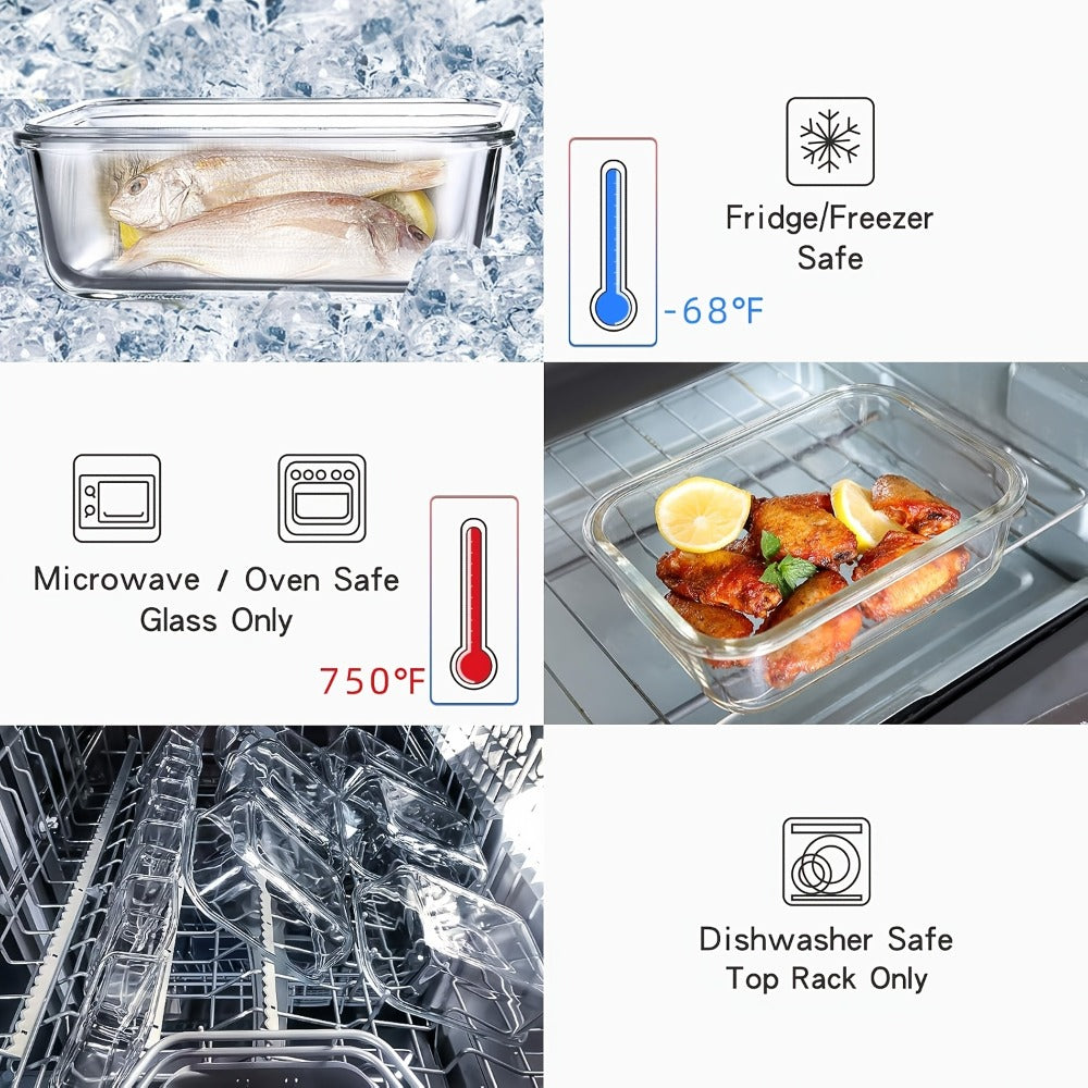 Glass Food Storage Containers with Lids 10PCS Set – Airtight Leak-Proof Meal Prep Containers, Dishwasher & Oven Safe, Lunch & Leftover Storage