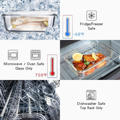 Glass Food Storage Containers with Lids 10PCS Set – Airtight Leak-Proof Meal Prep Containers, Dishwasher & Oven Safe, Lunch & Leftover Storage