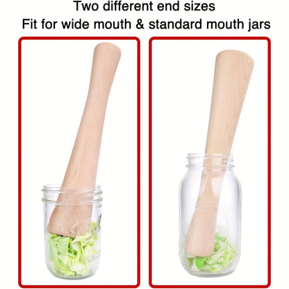 Wooden Sauerkraut Pounder for Mason Jars - 11.6 Inch Solid Wood Fermentation Tamper Kraut Pounder Pestle for Vegetable Fermentation, Kimchi, Pickles & Home Brewing - Easy to Clean Kitchen Tool