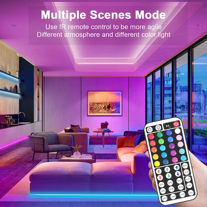 RGB LED Strip Lights 50ft/100ft – Color Changing Tape Light with 44-Key Remote, 20 Colors & 8 Modes, Easy Install, for Bedroom, Living Room, Kitchen, Bar, Wedding & Party Decoration