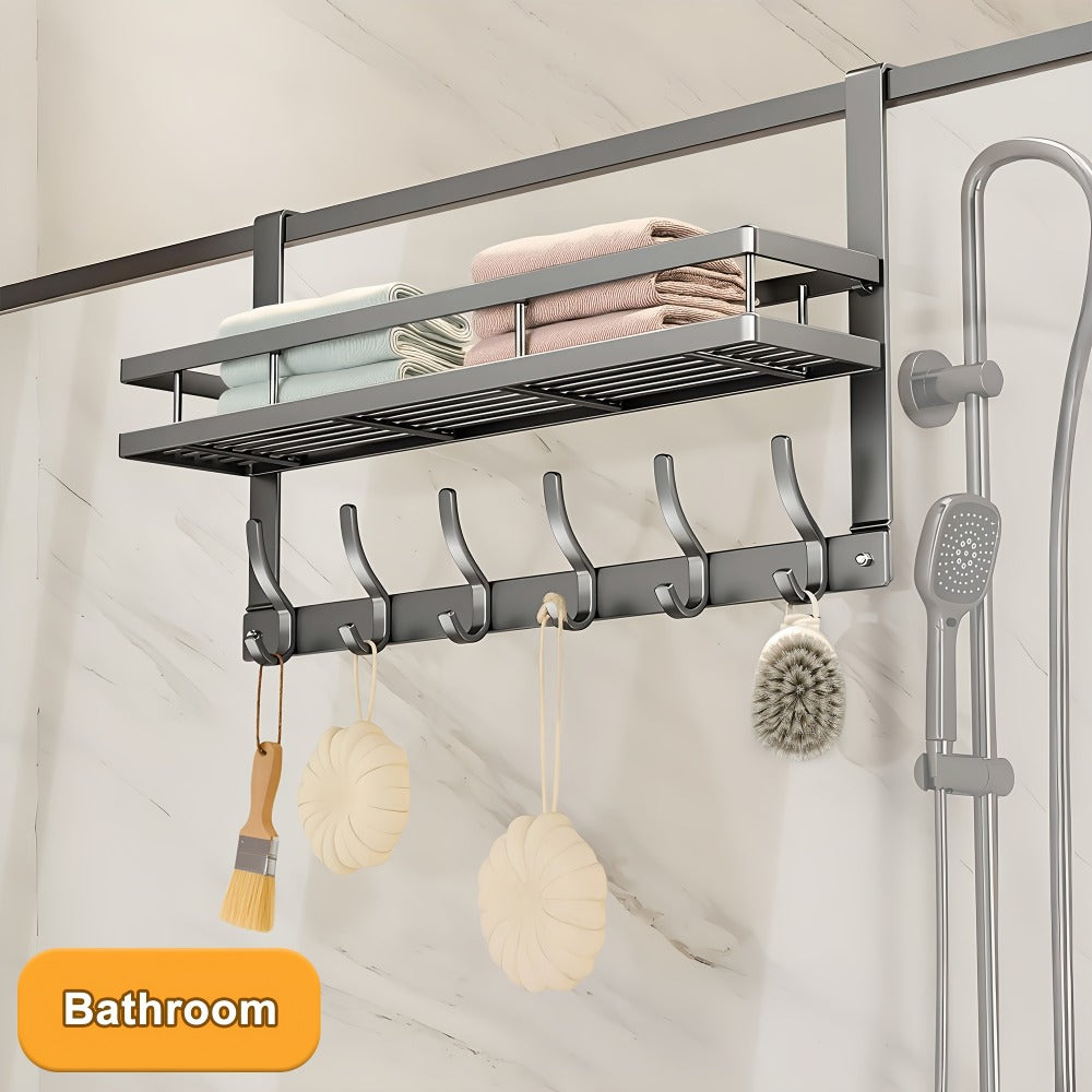 Over Door Hook Rack Metal | No Drill Behind Door Organizer with 5 6 8 Hooks for Clothes Bags Keys Towels – Space-Saving Wall Mount Storage for Bedroom Bathroom Entryway Closet