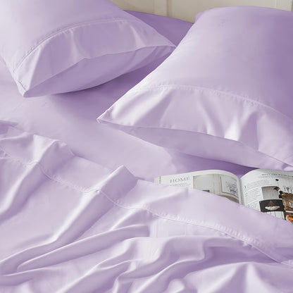 Bamboo Cooling Bed Sheets 6-Piece Set Deep Pocket Fits Twin Full Queen King Ultra-Soft Breathable Bedding for Hot Sleepers Machine Washable Double-Stitched