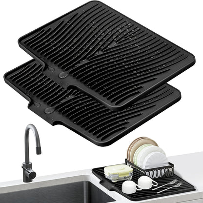 Silicone Dish Drying Mat Large 34.5x19in Slope Drain Design Kitchen Counter Drying Pad for Dishes Utensils & Countertop – Heat Resistant Non-Slip Draining Mat