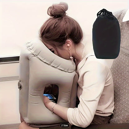 Inflatable Travel Pillow with Carrying Case – Ergonomic Neck & Head Support for Airplane, Car, Train, Office Nap & Camping, Compact Lightweight Flocking Fabric Pillow
