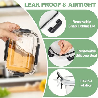 Glass Food Storage Containers with Lids Set of 12, Airtight Leak-Proof Meal Prep Containers, Microwave Oven Freezer Dishwasher Safe Bento Boxes for Pantry Kitchen Organization