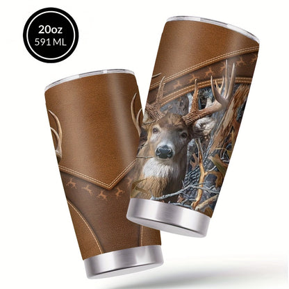 Stainless Steel Tumbler 20oz Forest Hunting Design Insulated Cup with Lid & Straw Travel Coffee Mug Hot Cold Drinks Camping Gift for Men Birthday Halloween