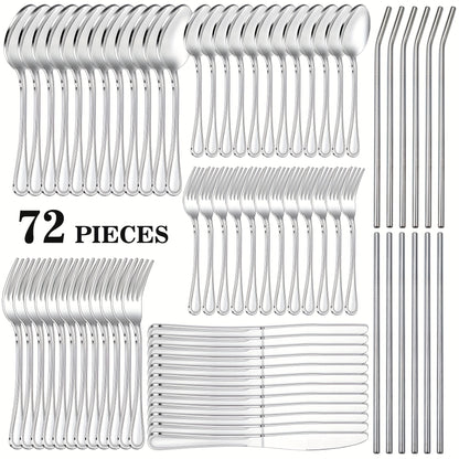 Stainless Steel Flatware Cutlery Set – Mirror Polished, Dishwasher Safe, Silver & Black Options, Service for 4 / 8 / 12 – Kitchen Utensil Set for Home, Restaurant & Wedding Gift