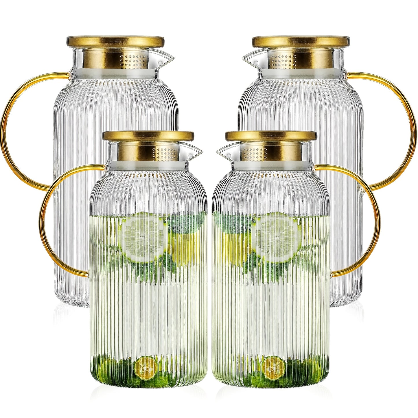 Glass Pitcher with Stainless Steel Lid 68oz 2 Liter Borosilicate Water Pitcher Carafe for Cold Brew, Lemonade, Iced Tea & Milk – Heat Resistant, 2 or 4 Pack