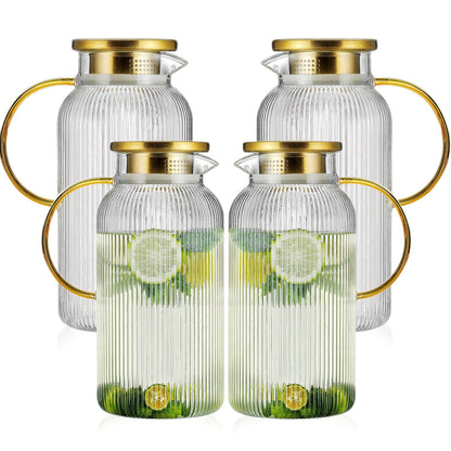 Glass Pitcher with Stainless Steel Lid 68oz 2 Liter Borosilicate Water Pitcher Carafe for Cold Brew, Lemonade, Iced Tea & Milk – Heat Resistant, 2 or 4 Pack