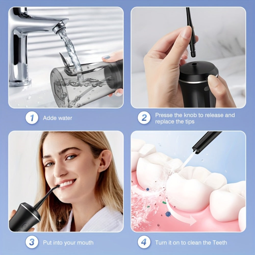 Water Flosser Electric Oral Irrigator 9 Replaceable Nozzles 350mL Tank 20-Day Battery 360° Rotatable Tip Intelligent Pressure Control Deep Teeth Gum Cleaning