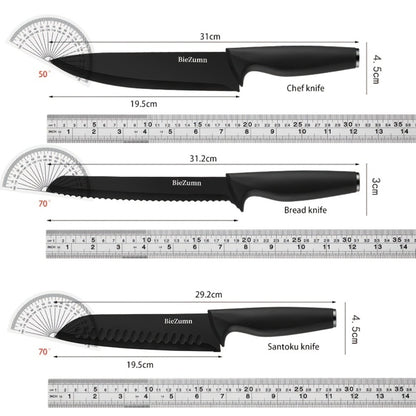 Kitchen Knife Set – 3-Piece & 14-Piece Multi-Purpose Chef’s Knife, Steak Knife, Fruit Knife & Scissors with Storage Block, Black