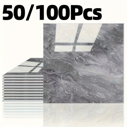 Peel and Stick Wall Tile Stickers Marble Pattern Self-Adhesive Waterproof Glossy Wallpaper 50/100Pcs for Kitchen Bathroom Living Room Home Decor