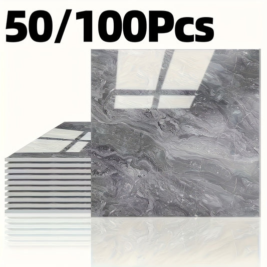 Peel and Stick Wall Tile Stickers Marble Pattern Self-Adhesive Waterproof Glossy Wallpaper 50/100Pcs for Kitchen Bathroom Living Room Home Decor
