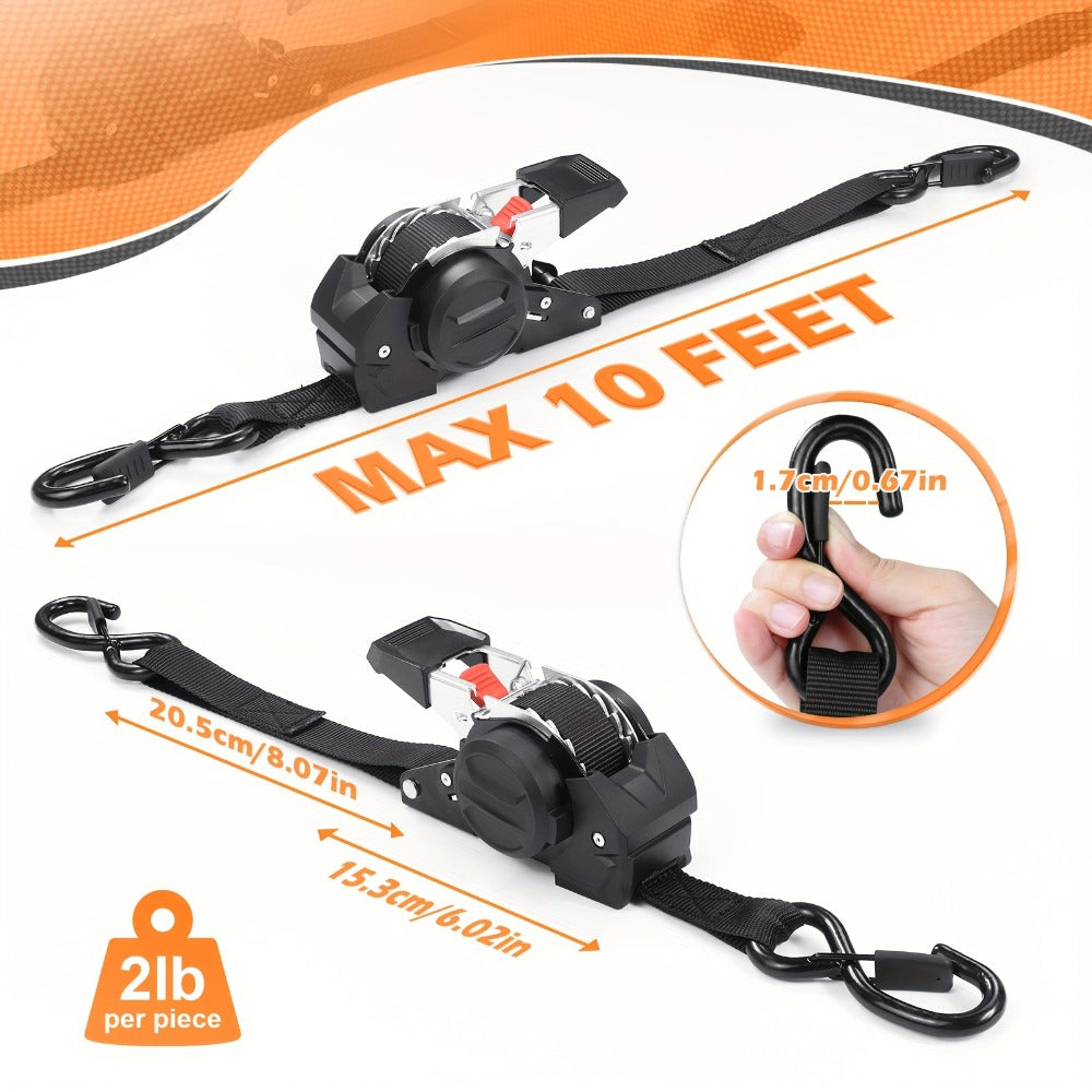 Retractable Ratchet Straps with Extension Strap – Heavy Duty Auto Self-Retracting Tie Down Cargo Straps for Truck Trailer Motorcycle Moving & Appliances