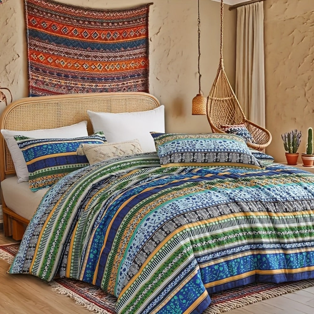 Bohemian Floral Quilt Comforter Set – Soft Microfiber Lightweight Bedding for All Seasons, Twin Queen King – Rose Red, Scarlet & Dark Pink