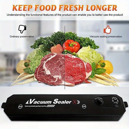 Food Vacuum Sealer Machine 1850W, Automatic Vacuum Sealer with 50 Vacuum Bags — Compact Food Preservation Air Sealer for Fresh Food & Long-Term Storage | Black & White
