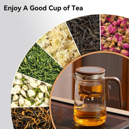 Glass Teapot with Infuser & Wooden Handle – Borosilicate Tea Kettle, One-Button Tea-Water Separation, Drip-Free Spout, 27oz for Loose Leaf & Blooming Tea, Holiday Gift for Men & Women