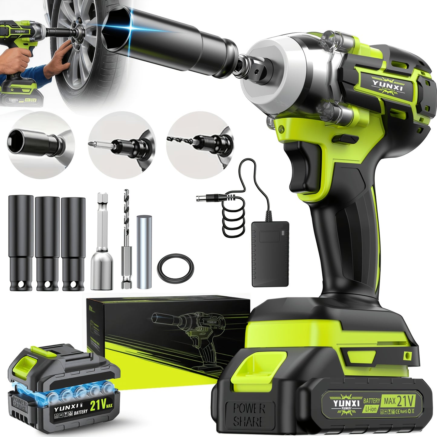 Cordless Impact Wrench Brushless Motor 3-in-1 High Torque – Rechargeable Battery, Lightweight Design, Variable Speed, for Car Repair, Auto Mechanic, Construction, Workshop & Household Maintenance – Multiple Battery & Accessory Configurations