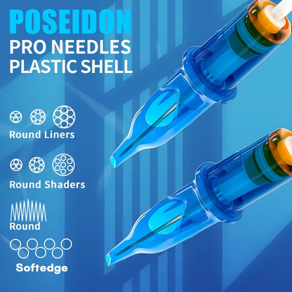 Tattoo Cartridge Needles 50Pcs Mixed Sizes - POSEIDON V3 Assorted Sterilized Cartridge Needles with Membrane Safety System 1203RL 1205RL 1207RL 1209RL 1207RM 1209RM 1205RS 1207RS 1209RS 1207M1