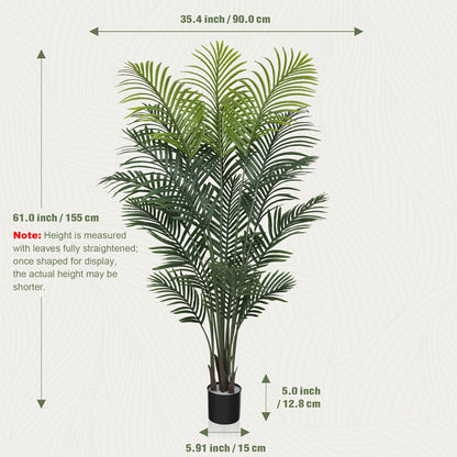 Artificial Palm Tree Fake Indoor Plant – 4/5/6FT Faux Tropical Areca Palm with Realistic Leaves, Planter Options, for Living Room Bedroom Office Patio Home Decor