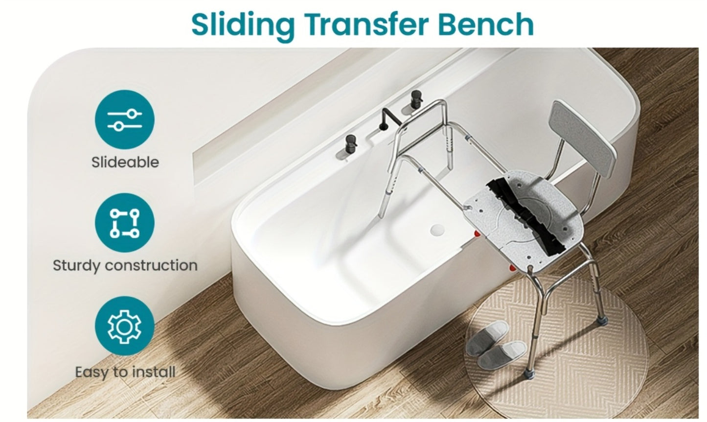 Shower Chair for Elderly Heavy Duty 400 lbs Transfer Bench with Safety Belt Non-Slip Adjustable Height Tool-Free Assembly Bath Seat for Disabled Recovery Seniors 39 Inch Extra Long Shower Bench Bathtub Transfer Chair