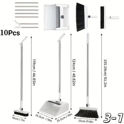 Foldable Broom and Dustpan Set with Long Handle 2-in-1 3-in-1 4-in-1 Floor Brush Combo for Home Office Dorm Room Indoor Outdoor Cleaning