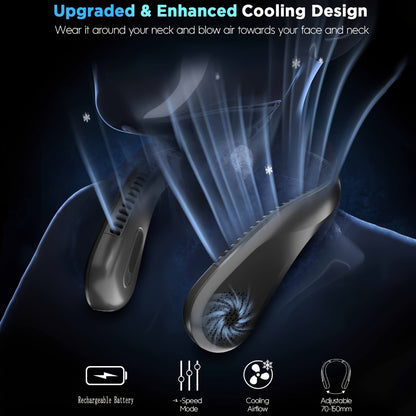 Bladeless Neck Fan Rechargeable, 4 Speed Hands-Free Portable Neck Fan 66 Vents 4-16 Hours Battery, Type-C USB Wearable Cooling Fan Lightweight for Outdoor Hiking Travel BBQ Picnic Fishing Jobsite