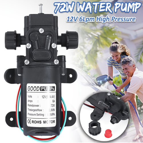 12V DC High Pressure Diaphragm Water Pump 70W Self Priming Pump 6L/Min 0.9MPA Portable Booster Pump for RV Caravan Boat Sprayer Cooling Welding Drill Cleaning Water Transfer