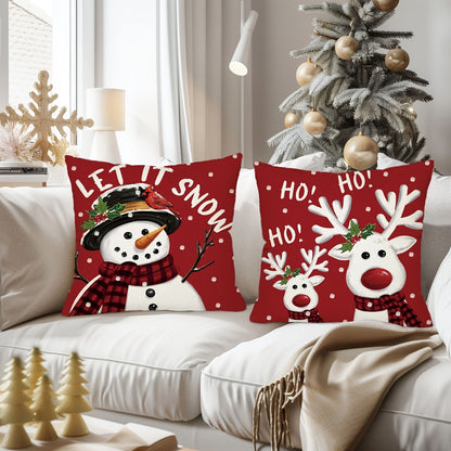 Christmas Throw Pillow Covers 4pcs Set 18x18 | Reindeer Snowman Buffalo Plaid Cushion Covers, Winter Holiday Farmhouse Home Decor, Sofa Couch Porch Patio, No Insert