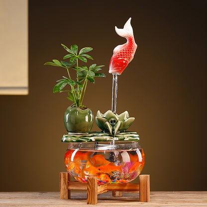 USB Desktop Fish Waterfall Fountain with Glass Bowl – Relaxing Indoor Water Feature Tabletop Decor Zen Fountain Gift