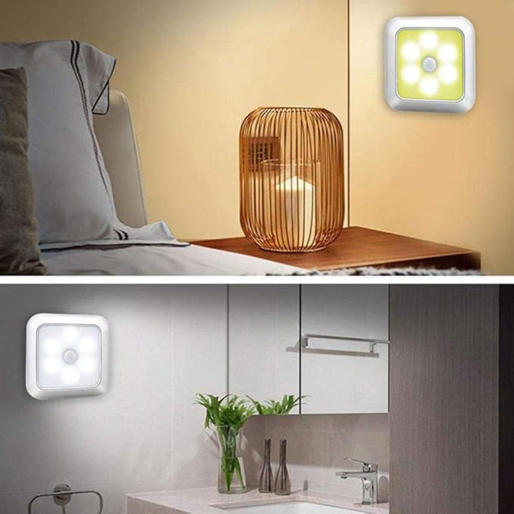 LED Night Light 4 Pack Motion Sensor Battery Powered Dusk to Dawn Smart Sensor Compact Nightlight Wall Mount Freestanding for Bedroom Bathroom Toilet Stairs Hallway Cool White