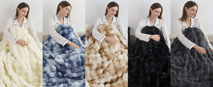 Faux Rabbit Fur Throw Blanket – Ultra-Soft Plush Fleece for Bed, Couch, Sofa & Travel, All Season, 11 Colors, Throw to King Size