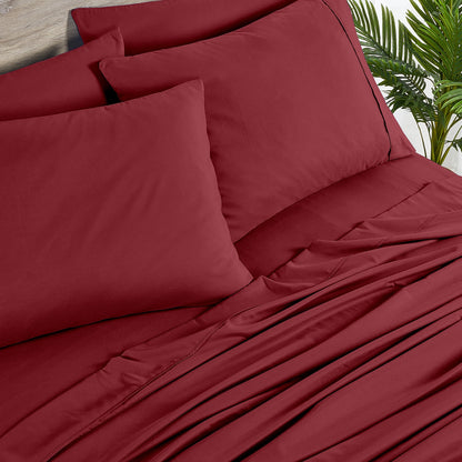 Bamboo Blend 6-Piece Sheet Set – 2000 Thread Count SnugGrip Fitted Sheet 16" Deep Pocket Soft Wrinkle Resistant Twin Full Queen King Cal King