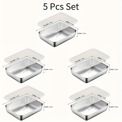 Stainless Steel Food Storage Containers with Lids 5pcs Set Durable Baking Trays Reusable Meal Prep Containers for Picnic Refrigerator Organization Kitchen Essentials Flip Top Closure Easy to Clean