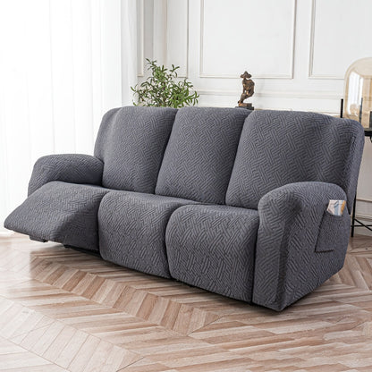 Recliner Sofa Slipcover Set 8pcs 3-Seat Jacquard Furniture Protector with Pocket Flexible Soft Slide Sleeve Cover for Sofa Couch Office Living Room Home Decor Multiple Colors