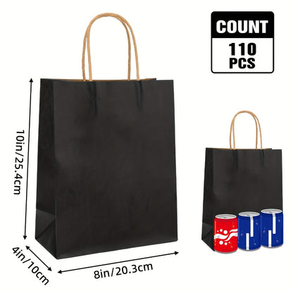 Paper Gift Bags with Handles 110pcs Bulk, Medium & Large Sizes, Shopping Bags for Small Business, Party Favor Bags, Candy Bags for Wedding Christmas Birthday