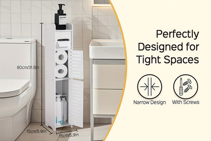 Slim Bathroom Storage Cabinet – PVC Toilet Paper Holder & Organizer for Small Spaces, Easy Assembly, Multi-Room Use, Bedroom & Living Room