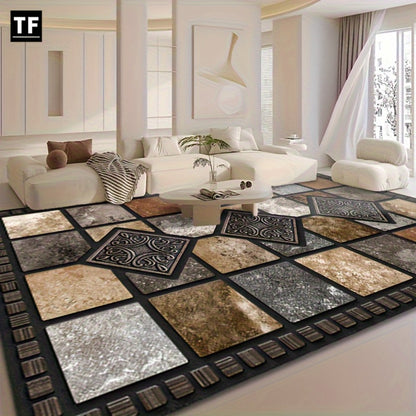 Marble Print Area Rug Luxury Soft – Non-Slip Indoor Outdoor Carpet for Living Room, Bedroom & Entryway, Warm Cozy Tile Pattern Floor Mat, 56x80 Inches