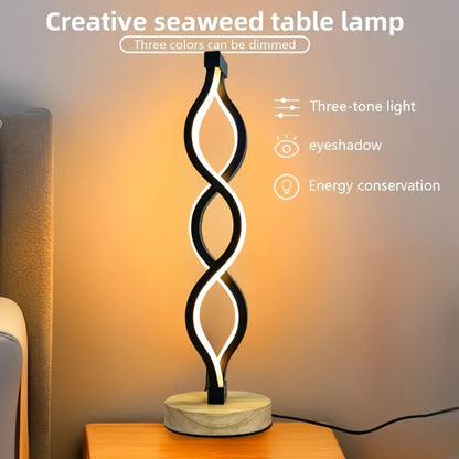 Spiral LED Table Lamp – Modern Minimalist Wave Dimmable Desk Lamp, 3 Color Temperatures, USB Charging, Metallic Base, Creative Curved Night Light for Bedroom Living Room Office Study (1pc / 2pc / Wooden)