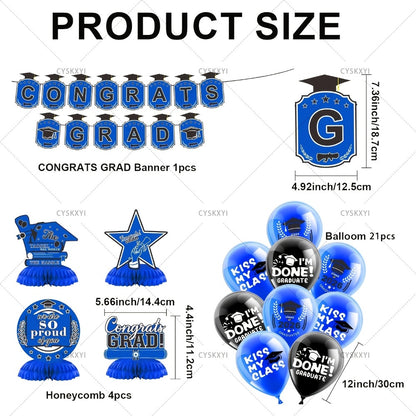 2026 Graduation Decorations Set – Congrats Grad Banner, Backdrop, Hanging Swirls & Honeycomb Table Toppers, Class of 2026 Party Supplies Kit